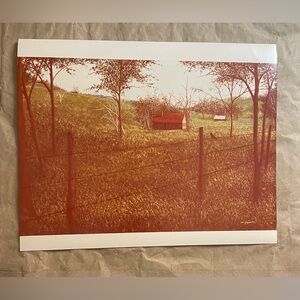 Vintage Jon Gagnon Art Print Blackbird On Fence Landscape